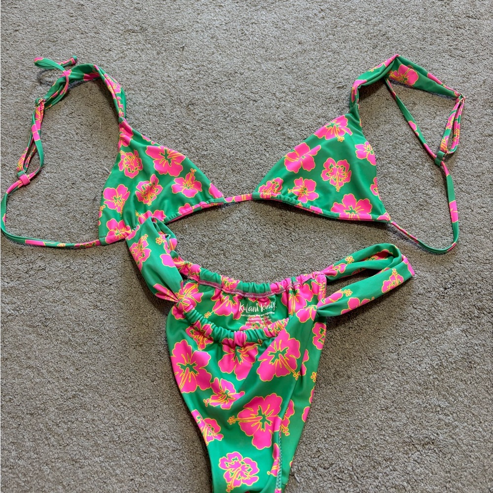 Kulani Kinis Green Bikini with Pink Floral Print